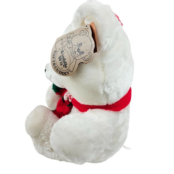 Vintage Cuddle Wit Teddy Bear Stuffed Animal Plush Christmas Holiday Scarf Hat - Picture 5 of 10